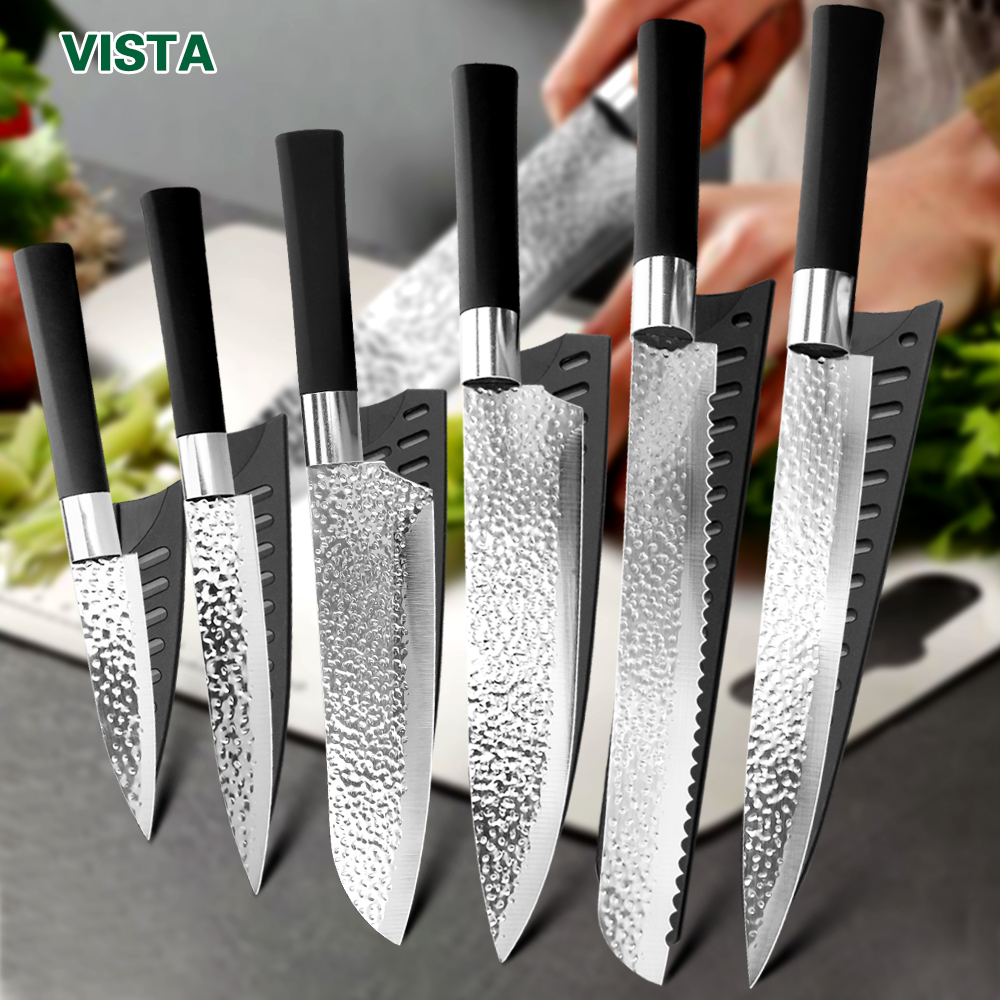 Chef Messen 6 Set Professionele Japanse Keukenmessen Hoge Carban Rvs Vlees Cleaver Fruit Mesje Koksmes