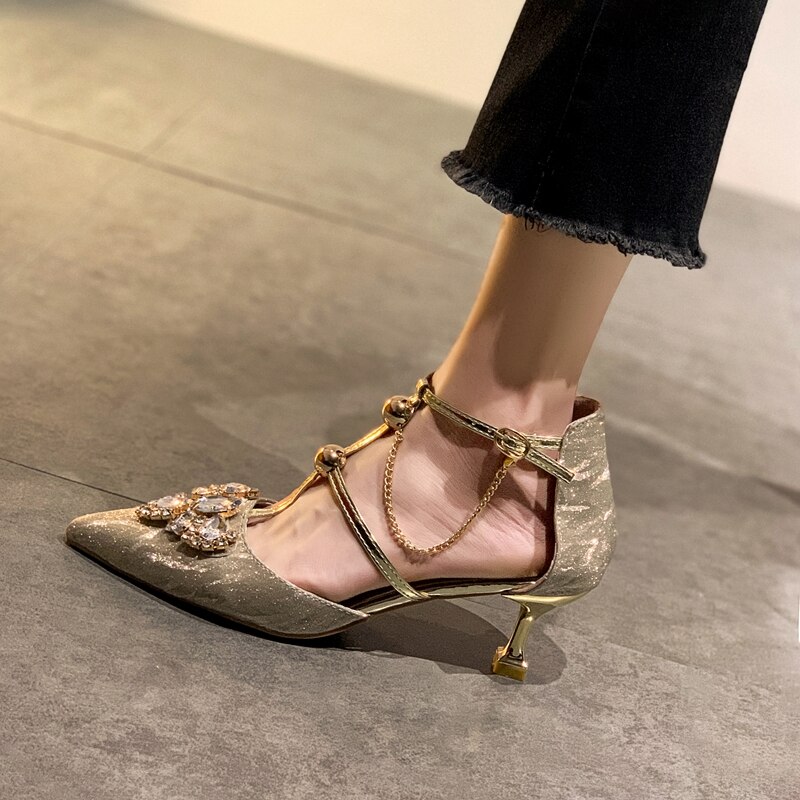 Szpilki DLEK cekinowe Rhinestone eleganckie pumpy damskie szpiczaste Toe letnie markowe buty na obcasie