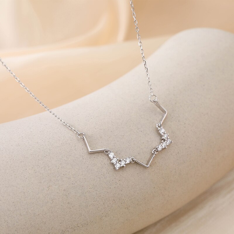 Heartbeat letter v Cubic Zirconia 925 Sterling Silver Clavicle Chain Necklace For Women Korean Minimalist Dainty Jewelry SN2440