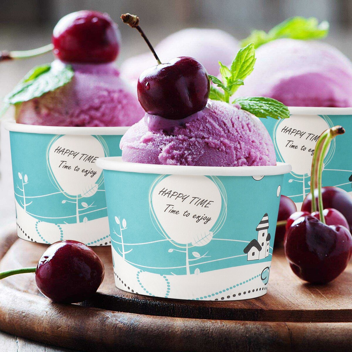 50 Stuks Mooie Papier Cup Patroon Wegwerp Praktische Ijs Kom Yoghurt Papier Cup Popsicle Papier Cup Voor Thuis Zomer party A35