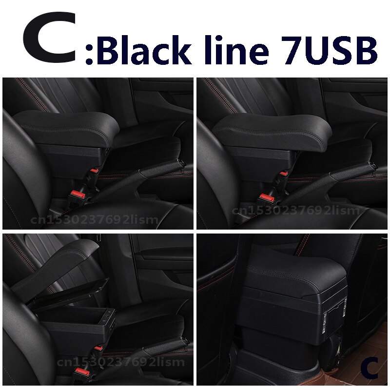 Voor Renault Clio 4 Armsteun Doos Universele Auto Centrale Armsteun Opbergdoos Bekerhouder Asbak Modificatie Accessoires: C  black lin 7 USB