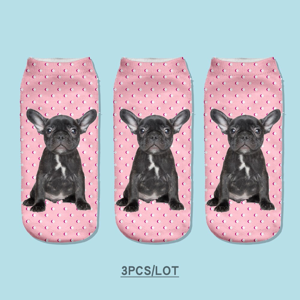 3pcs/Lot skarpetki Dog Sock Cute Floral Socks Women Harajuku Art Socks Funny Cotton Fasion Kawaii Ankle Happy Socks: S41204