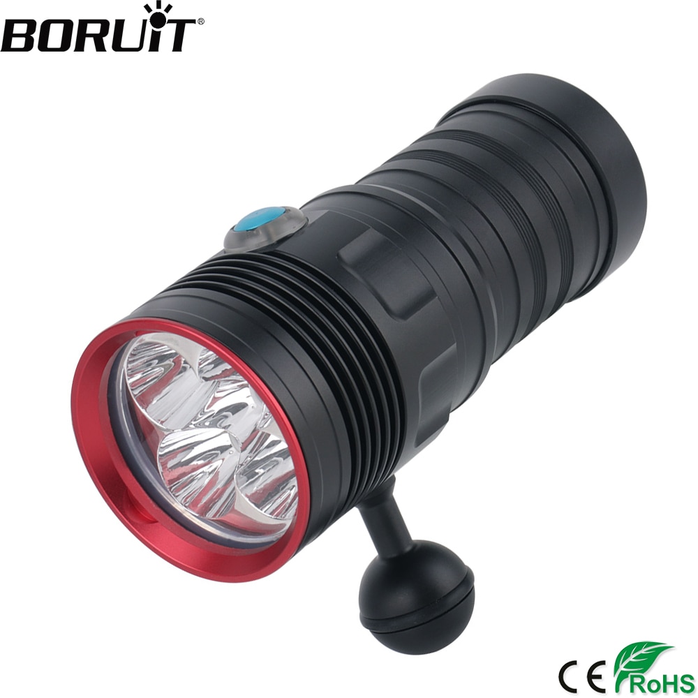 BORUiT 5*XM-L2 LED Scuba Diving Flashlight 6000LM 3-Mode Diving Video Photography Torch Underwater 80M 18650 Spearfishing Light