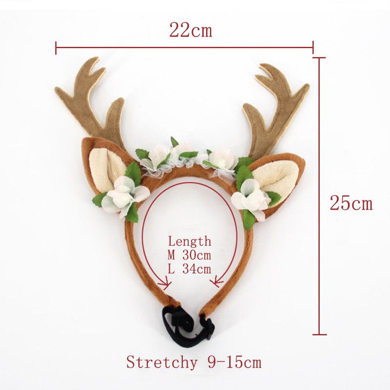 Diademas de Navidad para mascotas, asta de ciervo, banda Floral para la cabeza, accesorios de aseo para perros, gatos y cachorros: L