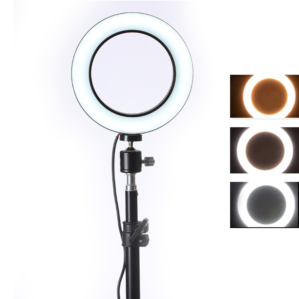 16/26cm Photography LED Selfie Ring Light three-speed Stepless Lighting Dimmable With Cradle Head For Makeup Video Live Studio
