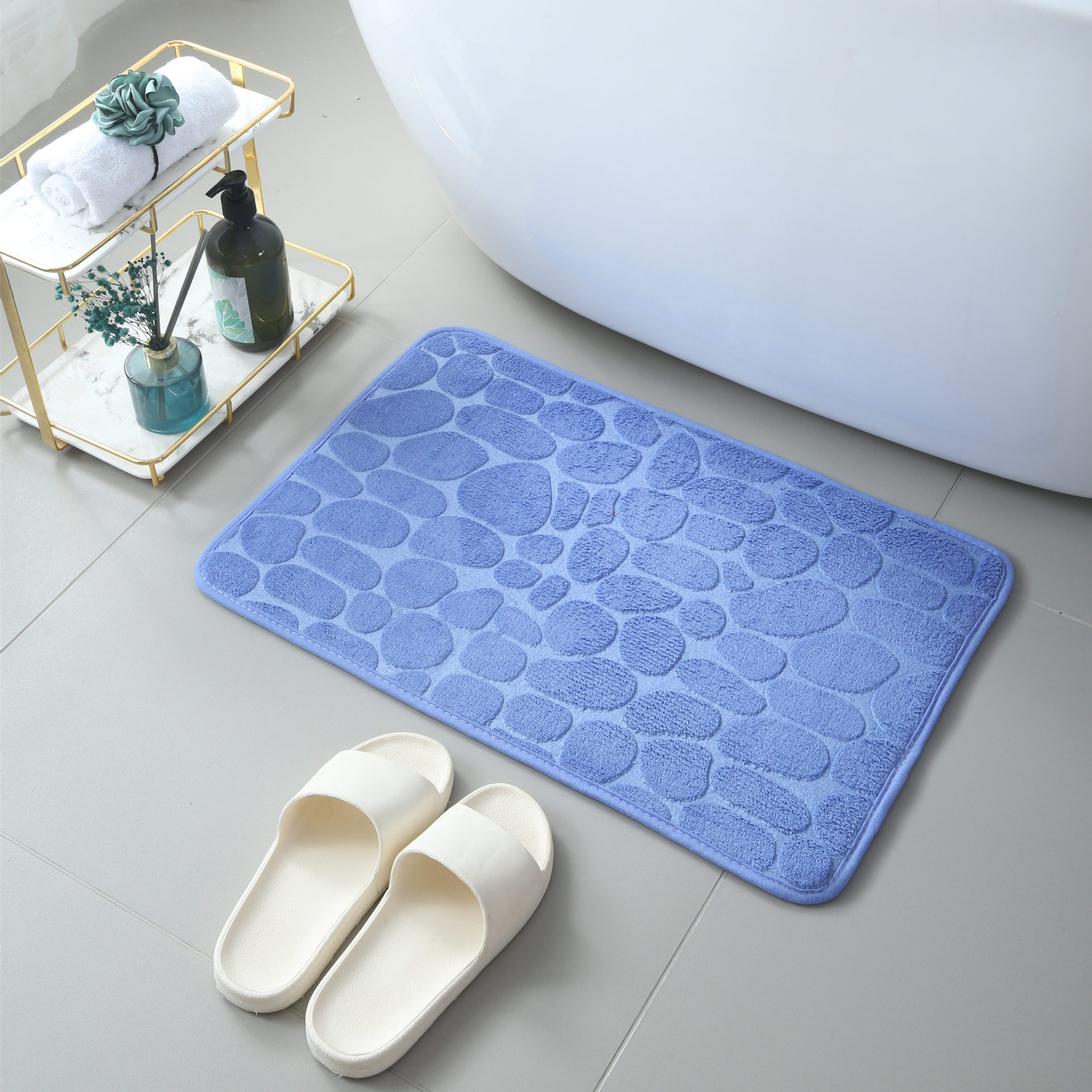 Mat Carpets Embossed Cobblestone Carpet Water Absorbing and Non-slip Washable Memory Foam Floor Mat for Indoor Bathrooms