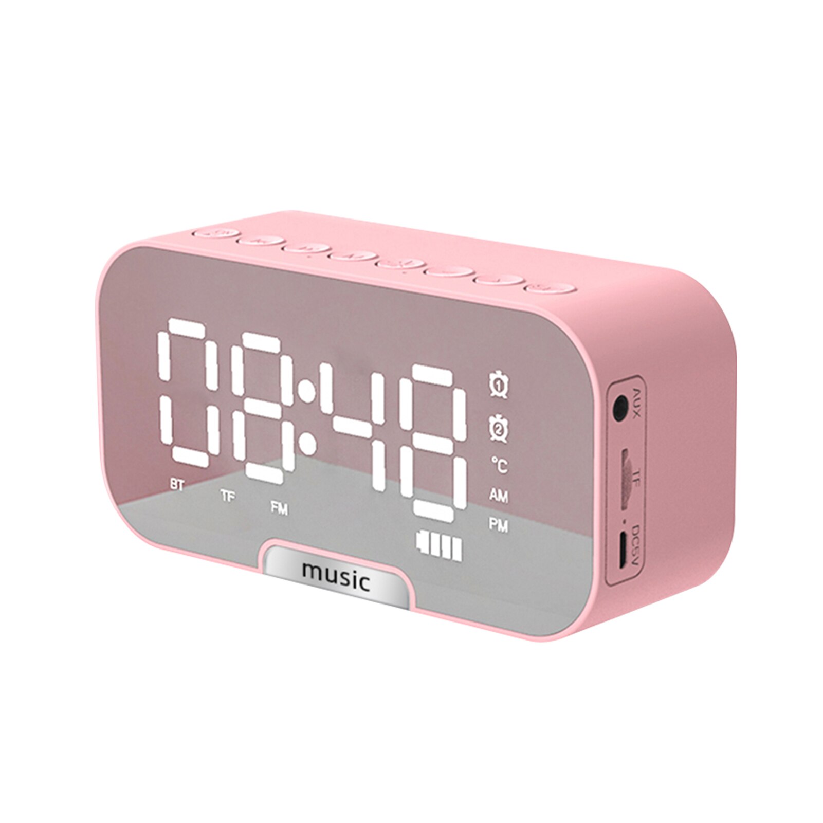 BT Musik Alarm Uhren Spiegel FM Radio LED Digital Uhr 2 Alarm Schlummern 24H Elektronische Uhr Dimmen Tisch Telefon stehen USB Uhren: Rosa
