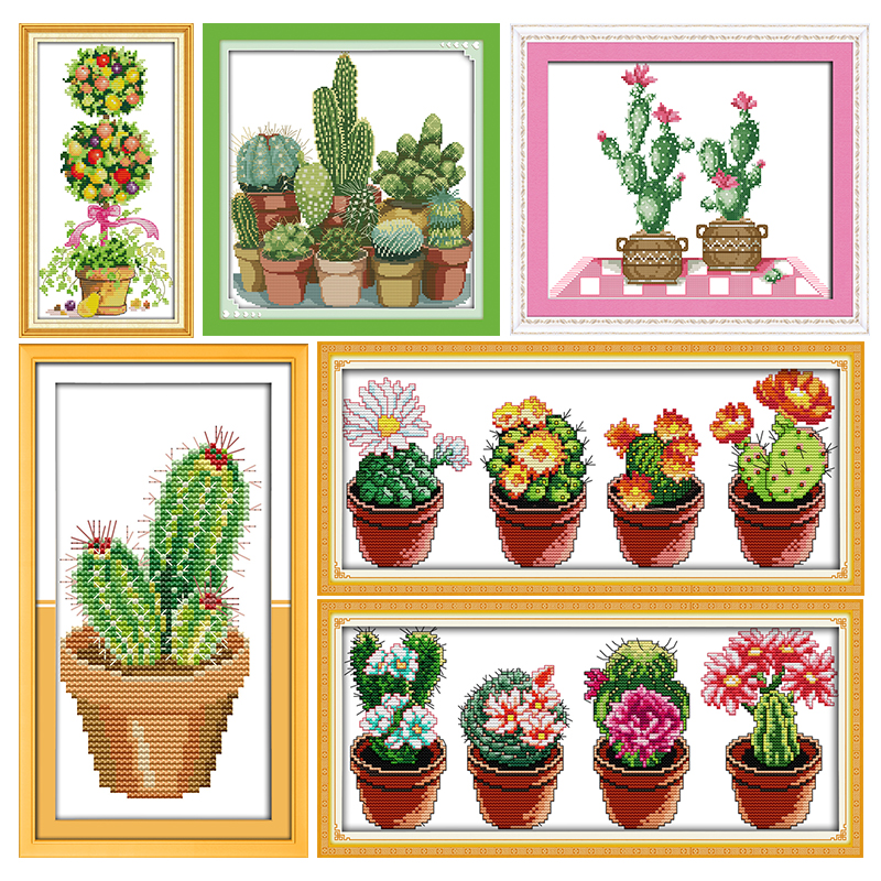 Cactus Series 11CT14CT Counted Cross Stitch Kits Printed Pattern Crafts DMC Fabric Canvas Sewing Needlework Embroidery Set Decor