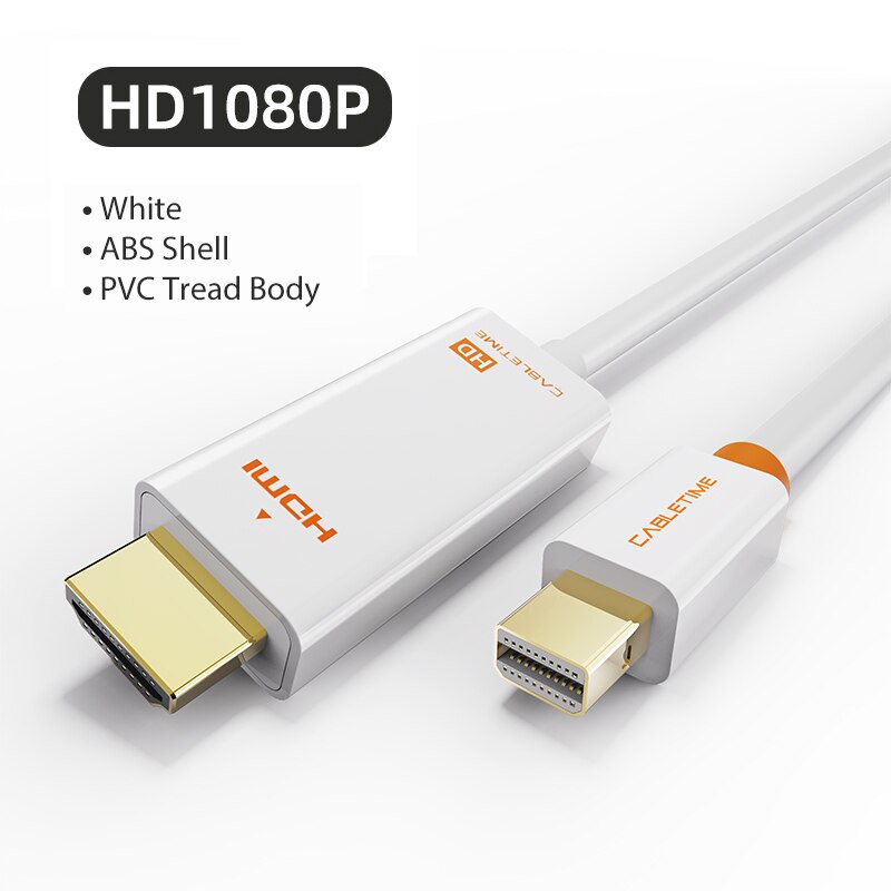 CABLETIME Mini Displayport a HDMI cavo 4K/HD Thunderbolt 2 Mini Display Port cavo adattatore per MacBook Air Mini DP a HDMI C054: White 1080 HD / 1.8m