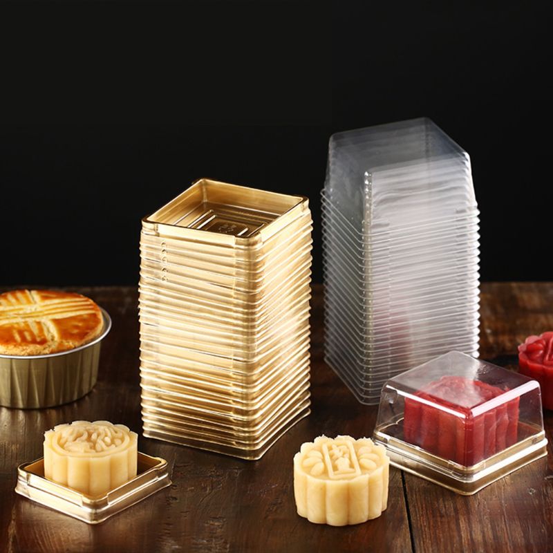 50 Pcs Mini Vierkante Maan Cake Container Trays Verpakking Houder Wedding Party Favor Dozen 50G Mooncake Ei-dooier Doos