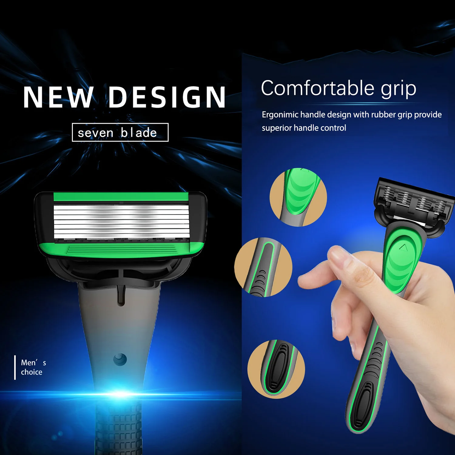Handmatige scheermesset voor heren, 7-laags scheermes, mes met vervangbare mesjes, geen huidbeschadiging, mesjescheerapparaat, ontharing, mannen