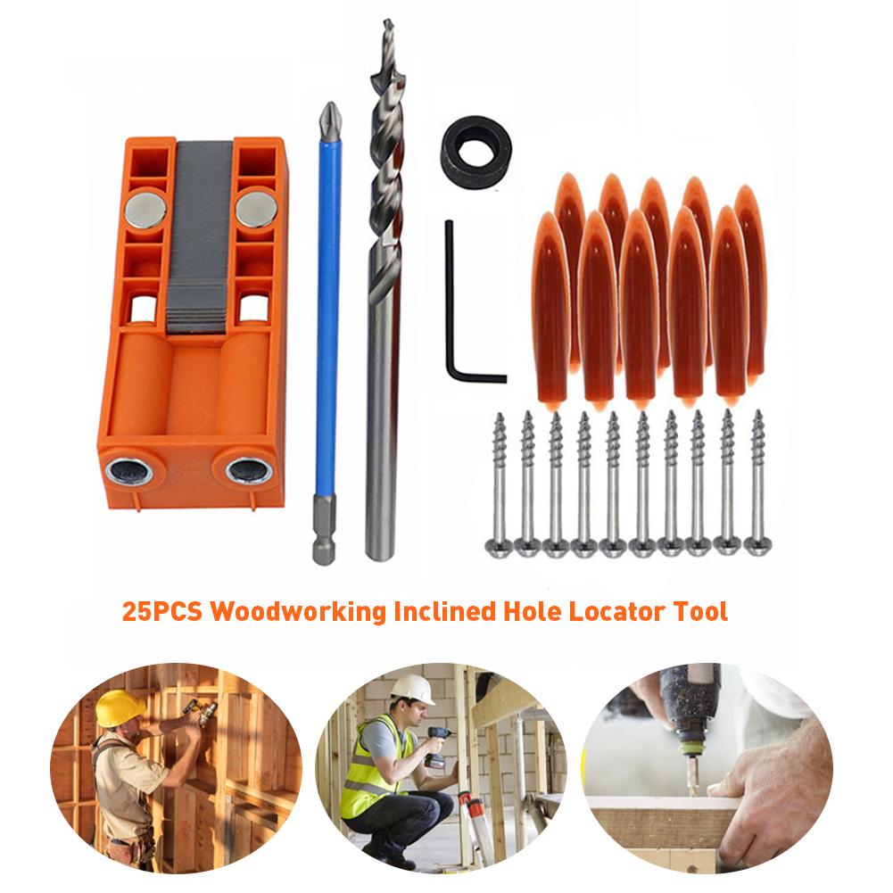 25PCS Woodworking Inclined Hole Locator Positioning Drilling Tool Set Plastic Sheathed Slanted & Inclined Hole Locator Tool Set
