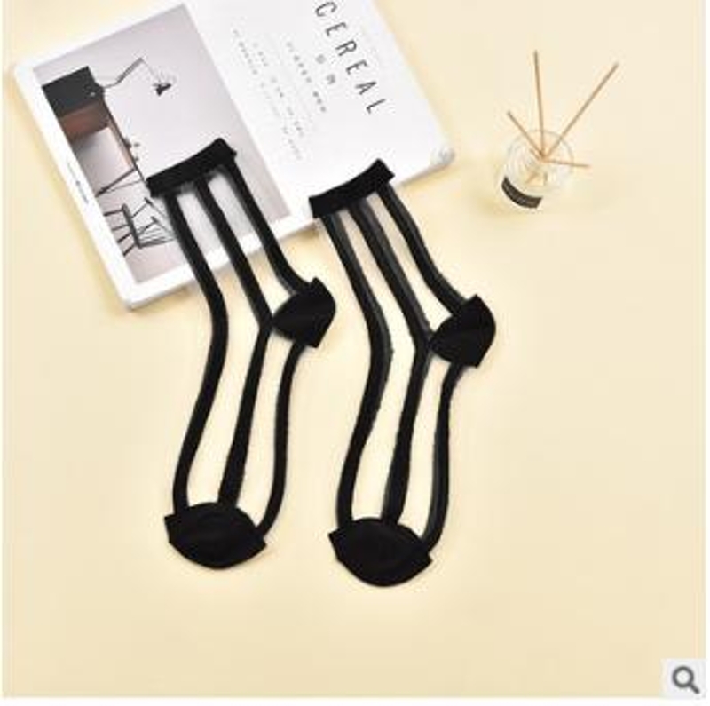 Spring Lace Transparent Crystal Lady Socks 10 Colors Comfy Sheer Silk Ankle Socks MOU QX2D: BK1