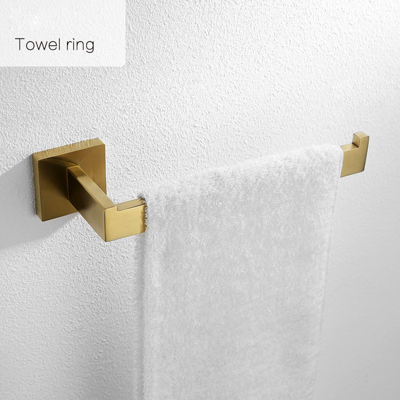 Juego de accesorios dorados para baño Barra de toallas de acero inoxidable 304, soporte de papel higiénico, estante para toallas, gancho, jabonera, cepillo para inodoro: towel ring