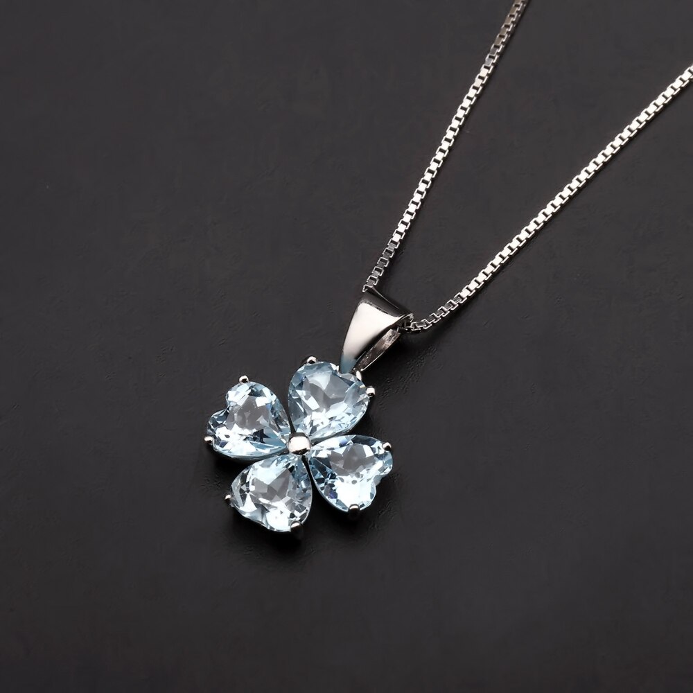 Edelstein der Ballett Edlen Schmuck 3.31Ct Natürliche Sky Blue Topaz 925 Sterling Silber Clover Halsketten & Anhänger Für Frauen