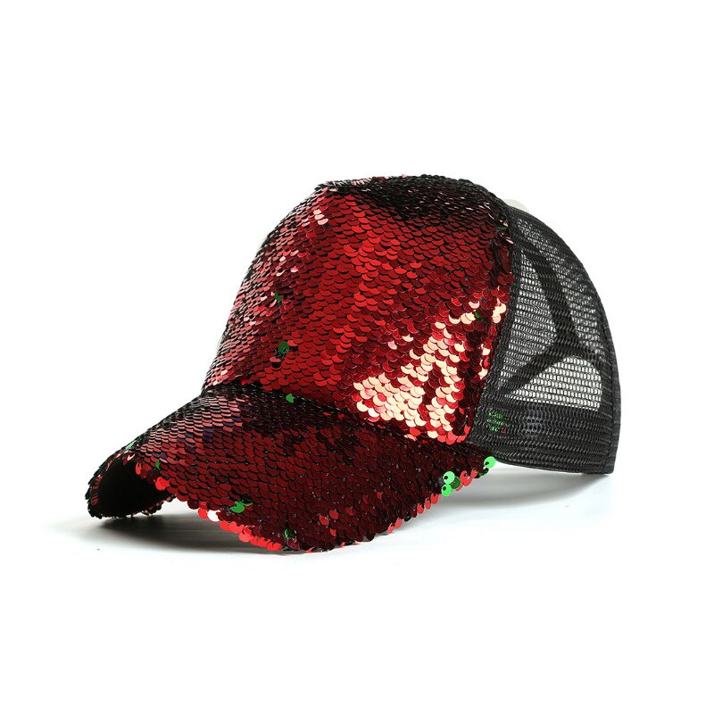 Dames Zonnehoed Sequin Mesh Verstelbare Ademend Baseball Cap Voor De Zomer BMF88: Rood