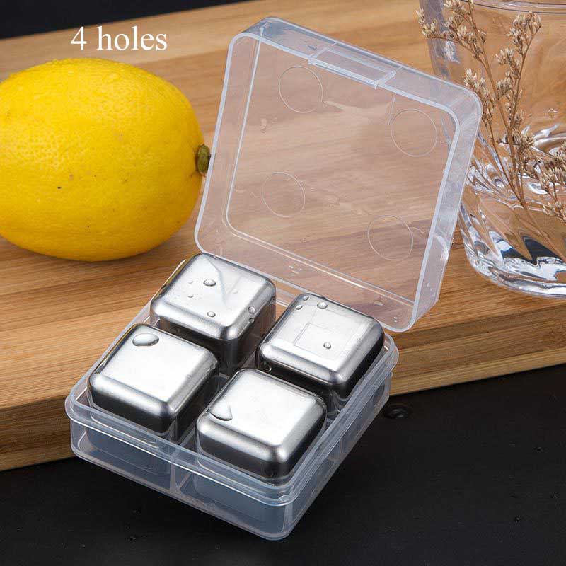 Ice Cube Maker Square Shape Mould Ice Tray DIY Tool Whiskey Wine Cocktail Ice Cube 304 Stainless Steel Mold Bar Tool 4/6/8 Hole: 4 holes