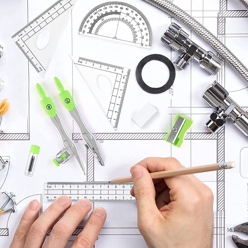 4 Set Math Geometry Kit Sets 10 Piece Drawing Tool Set Student Supplies with for Drafting and Drawings