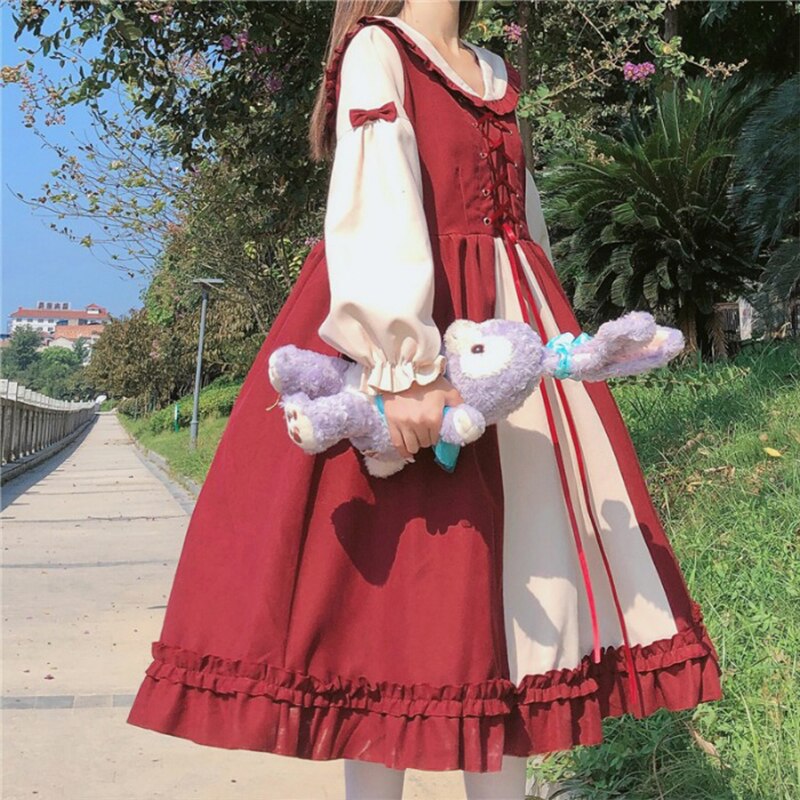 Ropa de retales estilo gótico japonés Lolita para mujer, para adolescentes y adolescentes, vestido dulce Retro clásico