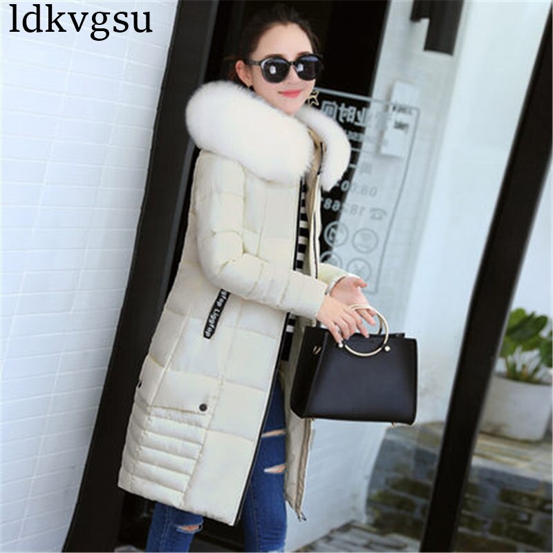 Women Winter Jackets Down Cotton Hooded Coat Plus Size Parkas Mujer Coats Long Coat Female Fur collar Coats A1297: beige / XXXL
