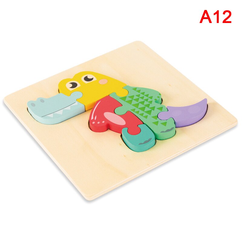 Baby 3D Wooden Puzzle Educational Toys Kids Cartoon Animal Intelligence Puzzles: A12