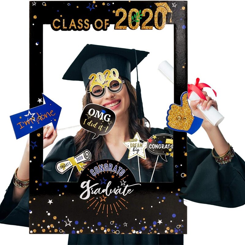 Graduation Photo Booth Props with Class of Grad Photo Booth Frame Selfie Picture Frame DIY Kit for Graduation Party Decorat