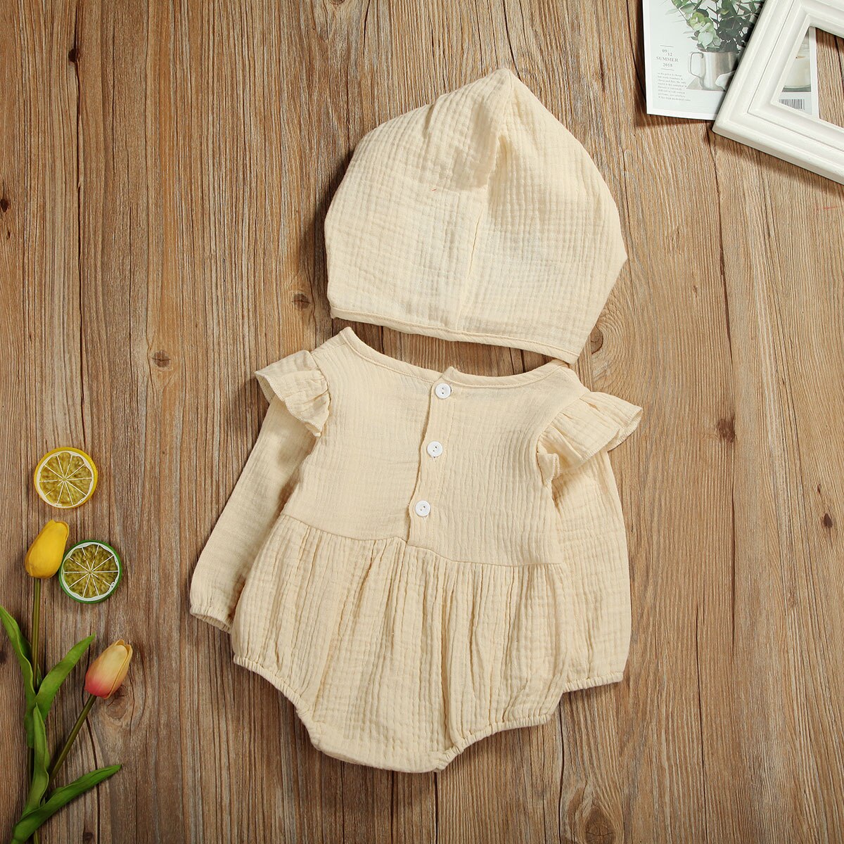 newborn baby girl ruffle long sleeve bodysuit with hat infant body bebe one piece