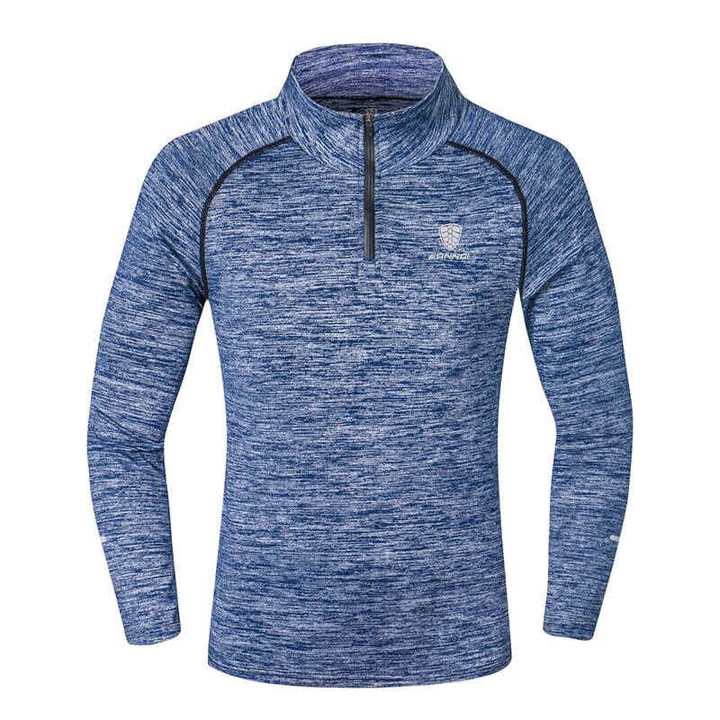 Camiseta de manga larga de secado rápido para hombre, sudadera de entrenamiento, ejercicio, camiseta para correr, ropa deportiva ajustada con cremallera para gimnasio: XXXL / Azul