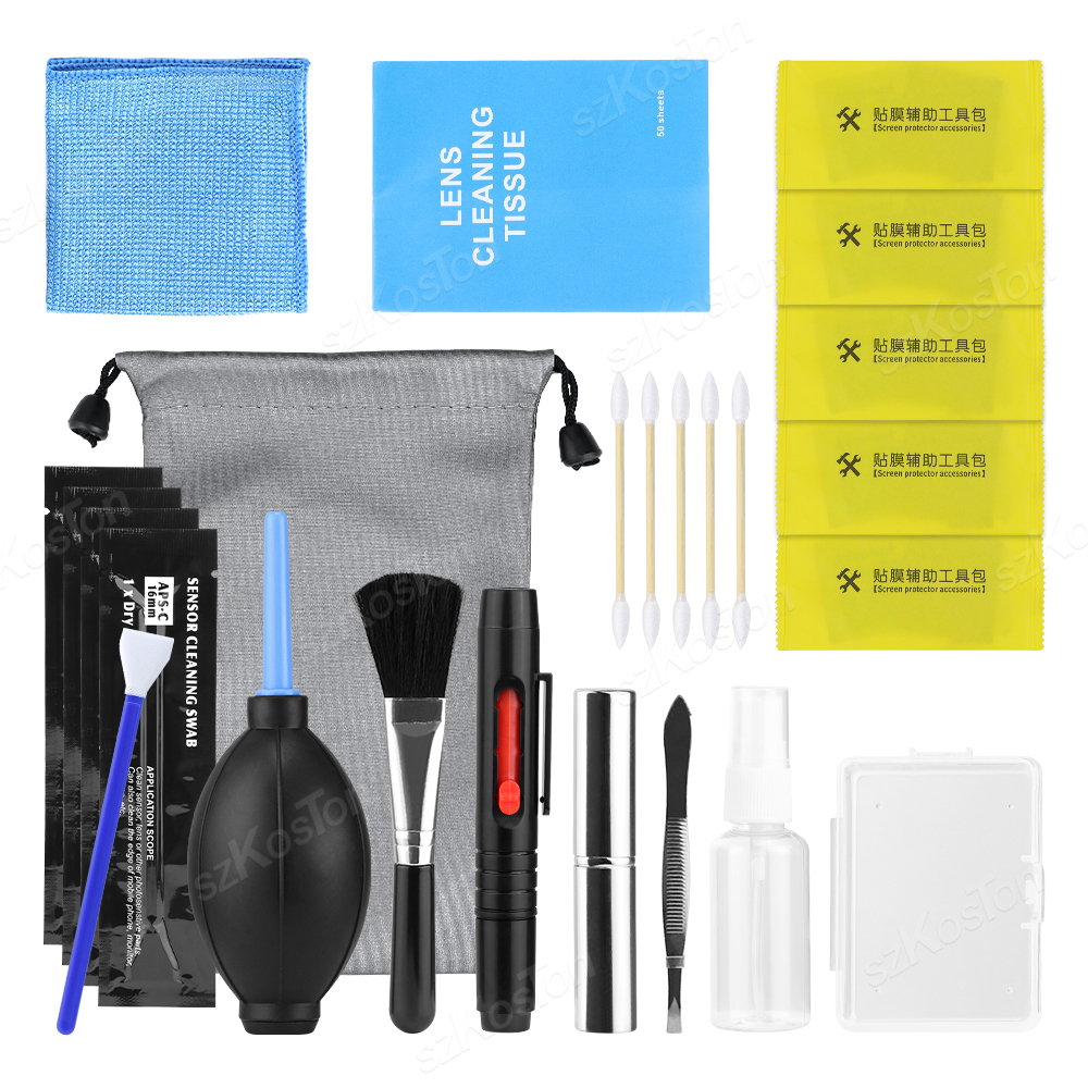 DSLR Camera Cleaning Kit with Cleaning Swabs Microfiber Cloths Camera Cleaning Pen for Camera Lens Optical Lens: GRAY