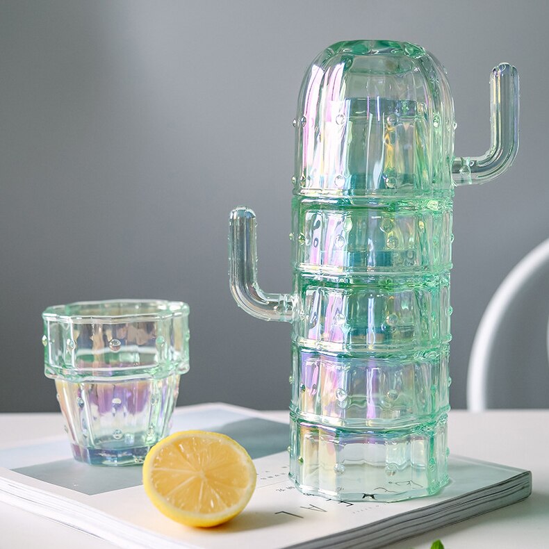 Glaskoppuppsättning kaktusglasuppsättning juicekopp grönt målat glasjuice kaffemugg te 6 st/uppsättning vattenkoppar för dricksuppsättning: Ljusgrön