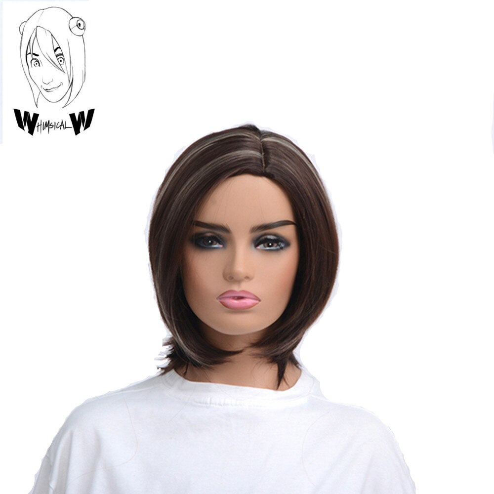 WHIMSICAL W Synthetic Straight Bangs Style Pixie Cut 14inch Wig Brown Mixed Short Natural Full Wigs for Black Women
