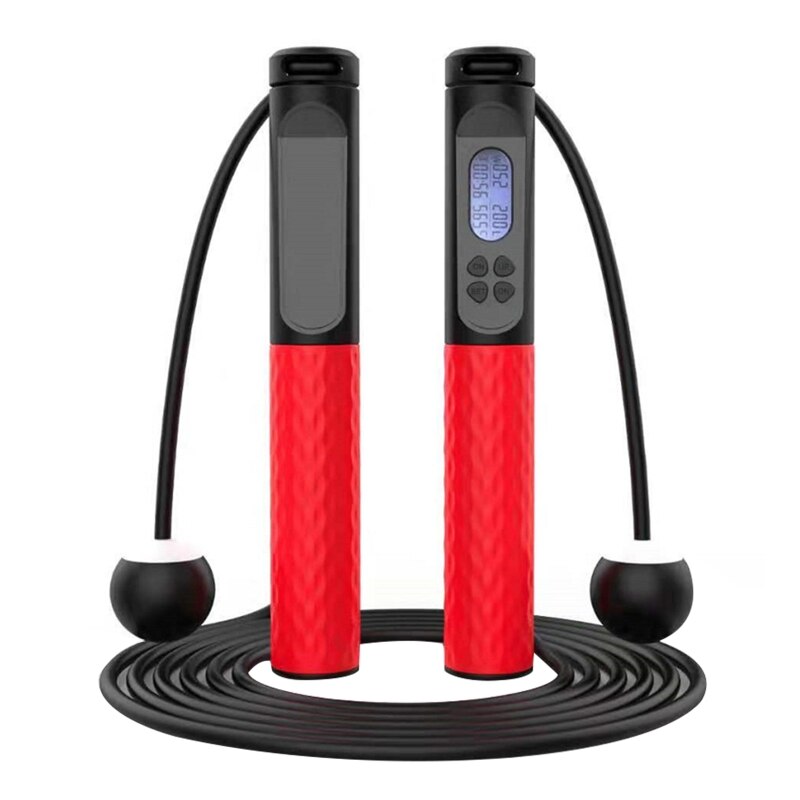 Corde à Sauter Lestée 5 Lb (2,27 Kg) - Pour Fitness, Longueur 120 Pouces - Noire Et Rouge, Poignée Bois