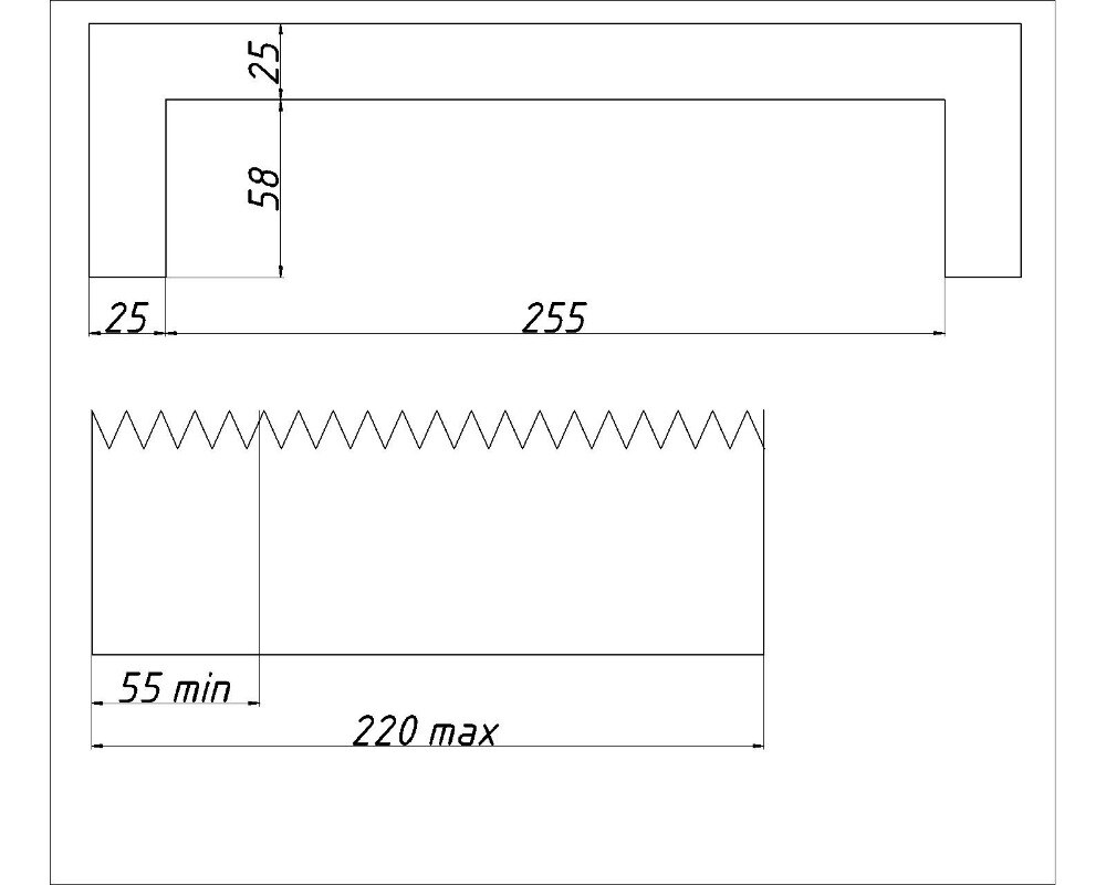 Protection ondulée pour machines-outils, largeur 255mm x hauteur 58mm x longueur 220mm