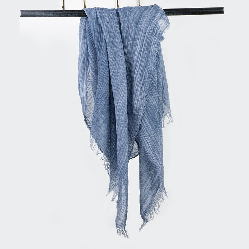 Écharpe en coton et lin pour homme, Style japonais, rayures, bleu marine, noir, hiver: BLEU CIEL