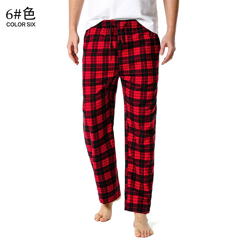 Red Black Plaid Pajama Pants Men Lounging Relaxed House PJs Sleep Bottoms Mens Flannel Cotton Drawstring Button Fly Sleepwear: XXXL