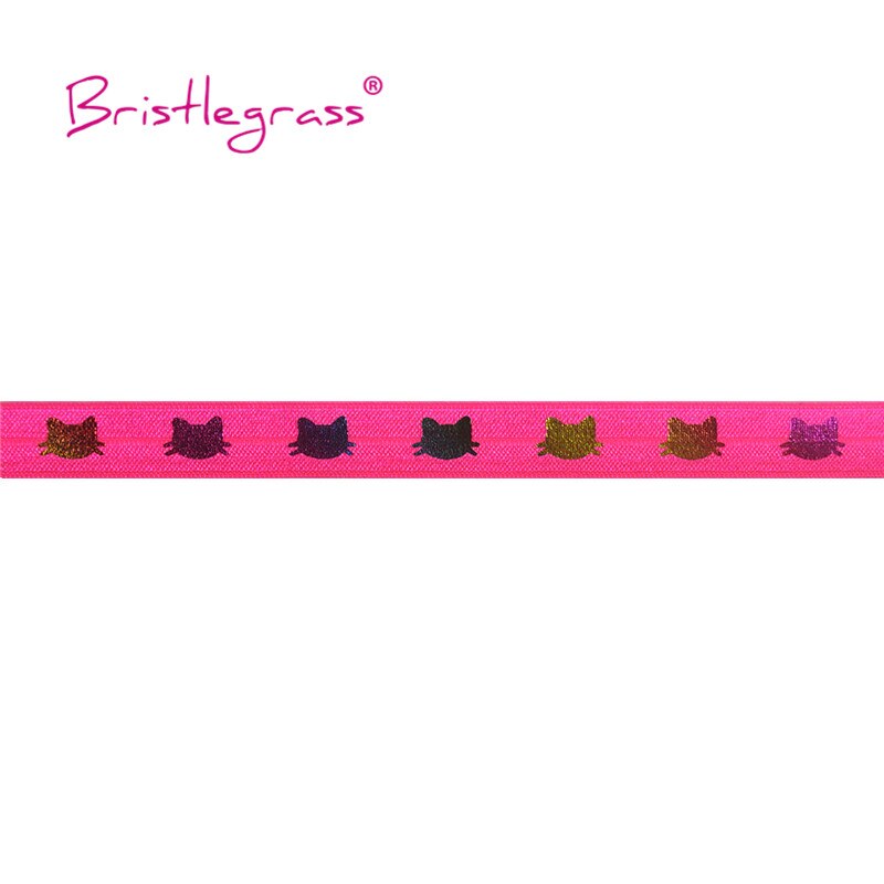 Bristlegrass 5 yard 5/8 " 15mm regenboog gouden kat folie print vouw elastiek voor spandex satijnen band haarelastiek hoofdband jurk naaien