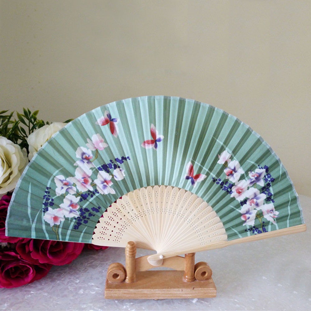 38Cm Patroon Folding Dance Wedding Party Lace Silk Folding Handheld Bloem Fan