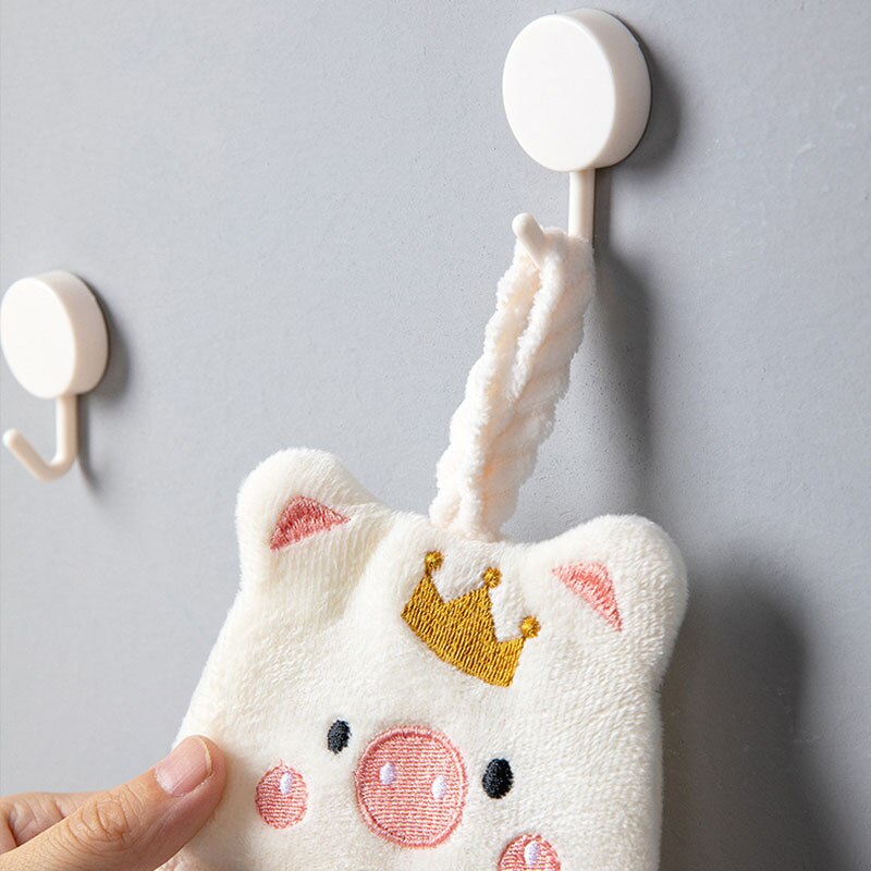 1Pcs Hand Towel Korean Style Handkerchief Wall Mounted Cartoon Pig Kitchen Supplies Soft for Household Embroidery