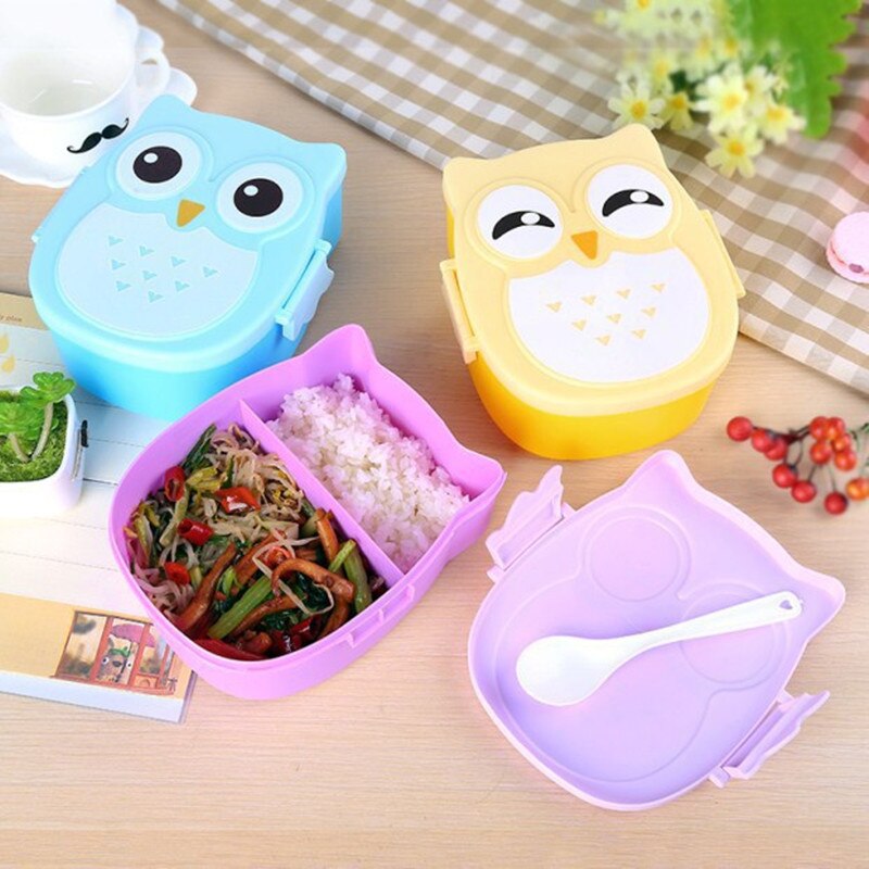 Cute Cartoon Owl Lunch Box Food PP Plastic Storage Box Portable Children Student Heat Preservation Lunch Box Kitchen Utensils