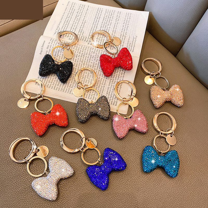 Crystal Bow Keychain Metel Buckle Key Ring Women Men Car Key Chains Shining Full Rhinestone Handbag Pendant Keyring