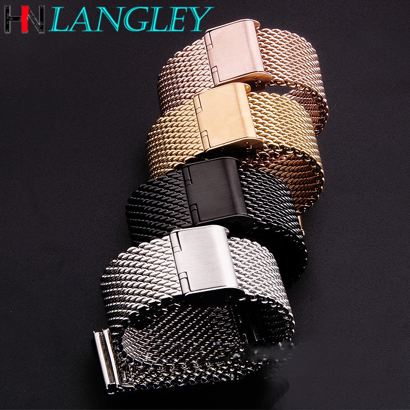 Fine Mesh Watch Band Stainless Steel Milanese Strap Mesh Wristband 1.0 Wire Buckle Strap Watch Accessories 18mm 20mm 22mm 24mm