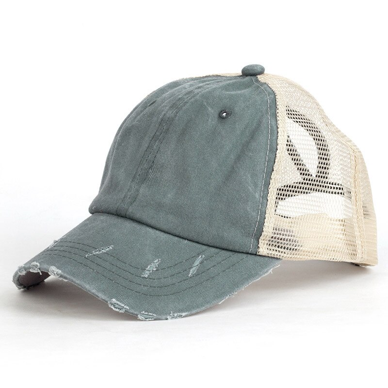Casquette de Baseball maille soleil chapeau femmes et hommes été réglable os à la randonnée queue de cheval casquettes de relance accessoires de sport: Gray