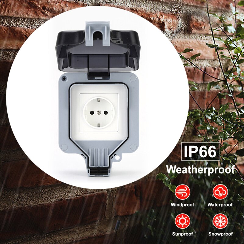 Single Socket IP66 Waterproof Socket Outdoor German Single EU Plug Socket Rainproof Outdoor Waterproof Socket