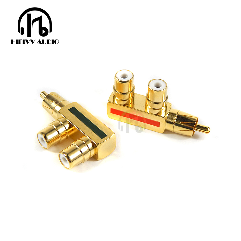 2PCS RCA Tee Joint of Gold Plated Copper 1 RCA Male to 2 RCA Female AV Audio Video Adapter Plug Splitter Converter Connector