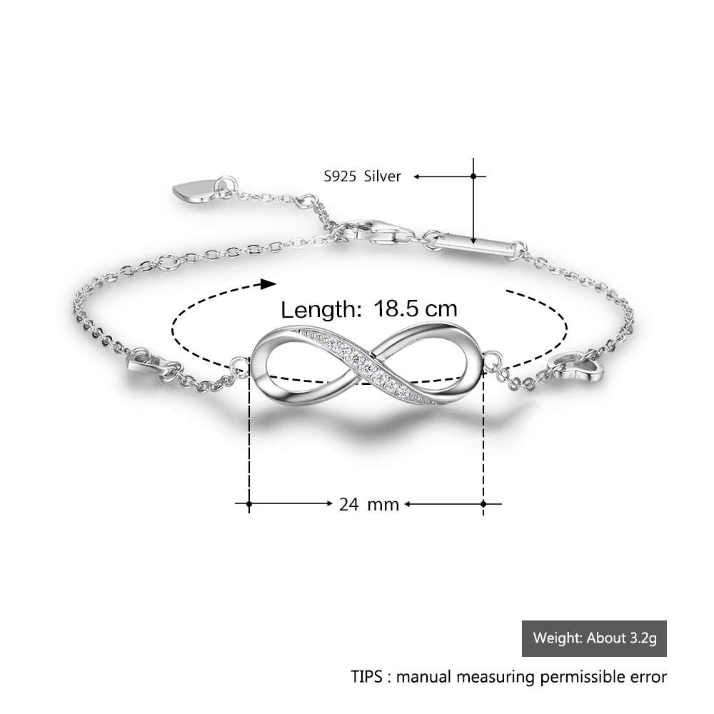 925 Sterling Silver Bracelets for Women Infinity Bracelet with Cubic Zirconia 8 Shape Chain Bracelet Jewelry (Lam Hub Fong)