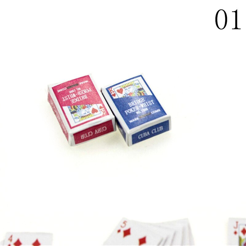 1 Set Mini 1/16 or 1/12 Scale Dollhouse Miniature Poker Card Pretend Play House Toy Accessories Random Color