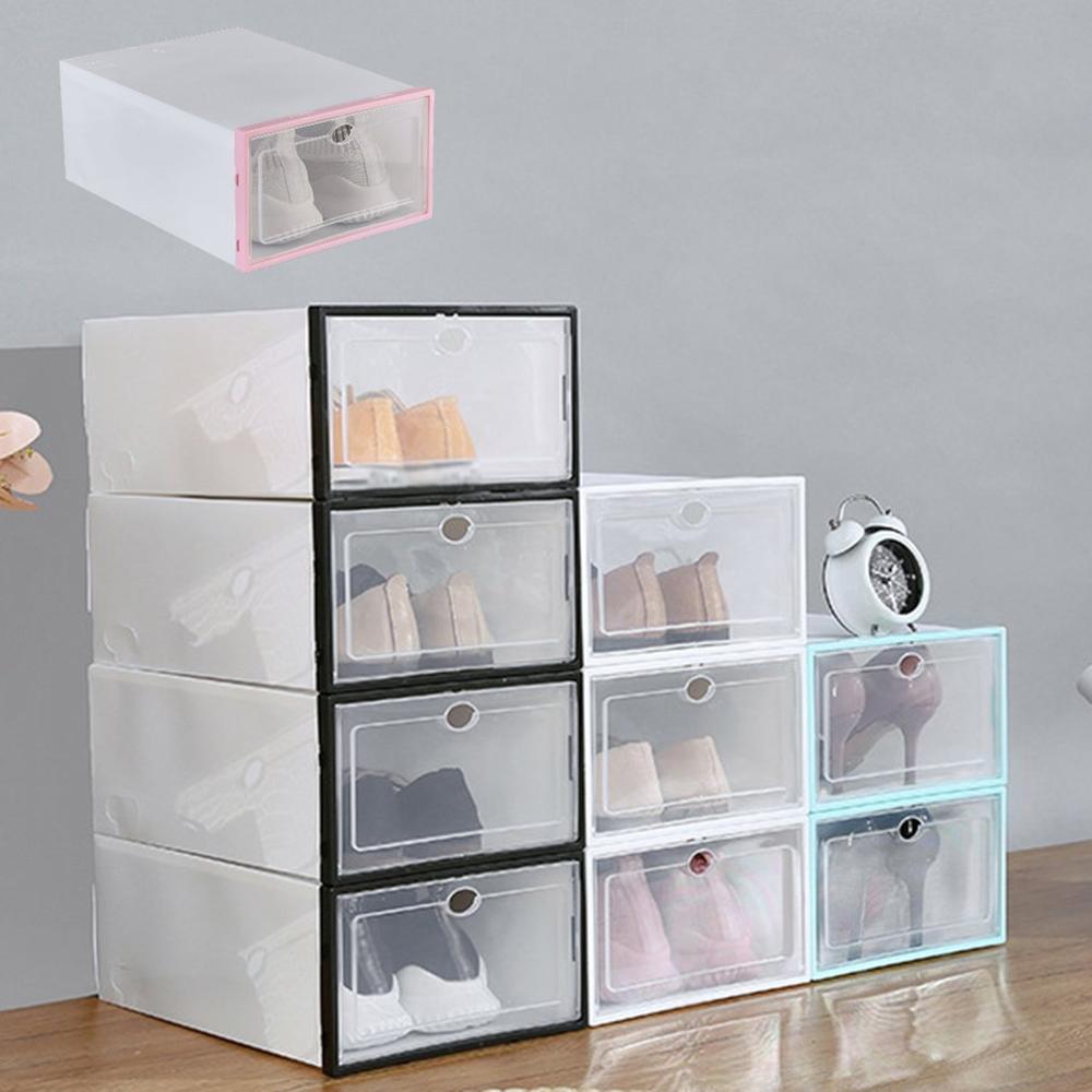 Caja organizadora de zapatos, caja de almacenamiento transparente a prueba de polvo, armario de zapatos superpuesto, organizador de zapatos con Concha, estante de zapatos de PVC