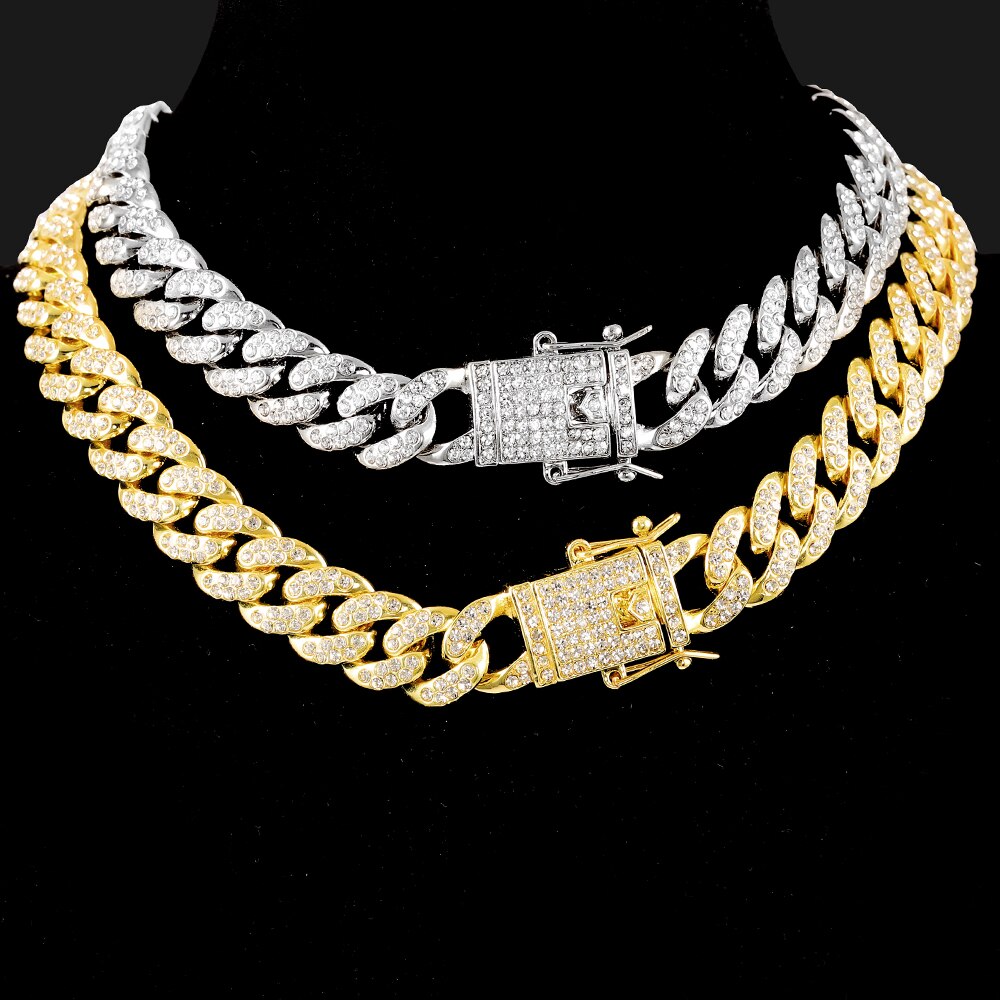 Men Hip hop Iced Out Bling Bling Chain Men 13mm width Miami Cuban Chain HipHop Necklaces Charm Jewelry