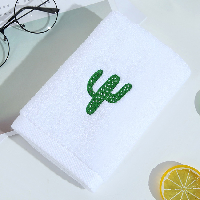 Nordique ensemble de serviettes visage petite serviette Cactus coeur brodé bain douche serviettes salle de bain blanc coton adultes enfants serviette de bain: Cactus / 3pcsTowel Set