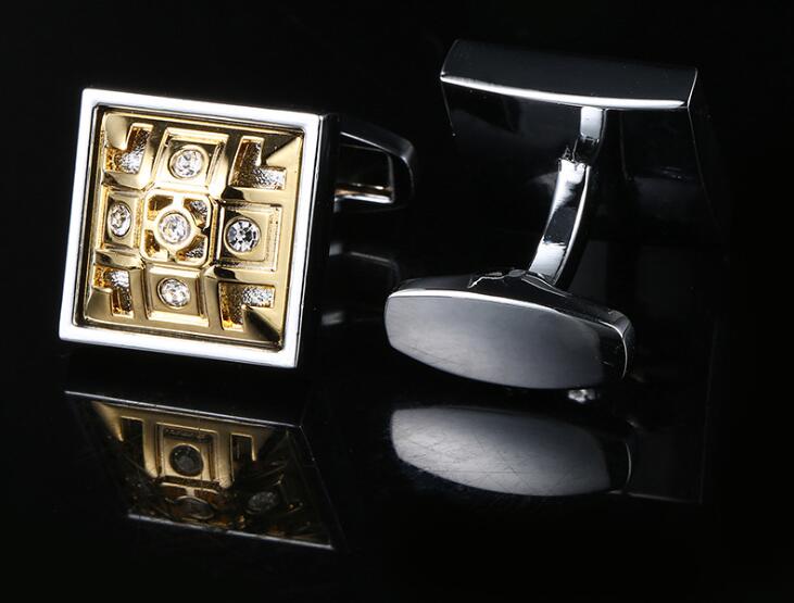Luxo dourado quadrado abotoaduras oco cristal botões de punho camisa botões de punho casamento/negócios/festa presente masculino moda jóias